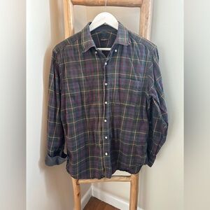 J. McLaughlin Plaid Cotton Button Down Shirt with Contrast Size Small